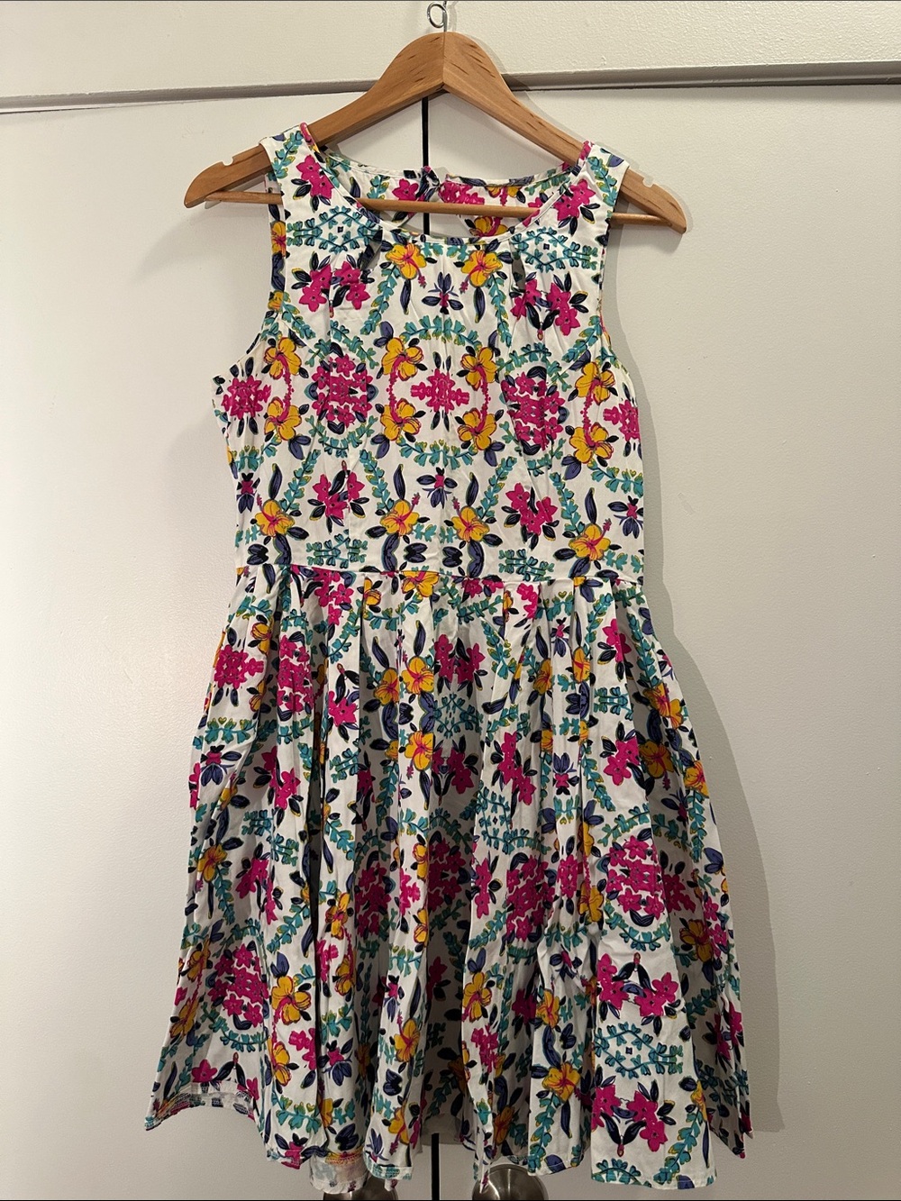 Girls' Floral Fit-and-Flare Dress - White with Pink & Yellow Flowers